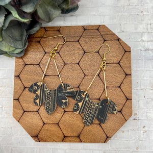 Black & Gold Cork leather Floral Dangle Earrings