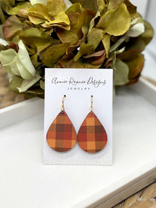 Fall Printed Wooden Teardrop earrings