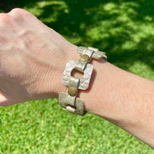 Load image into Gallery viewer, Platinum Gold Snakeskin leather Square link bracelet