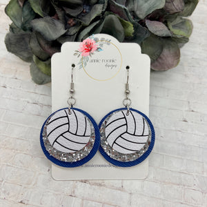 White Leather Volleyball Round earrings