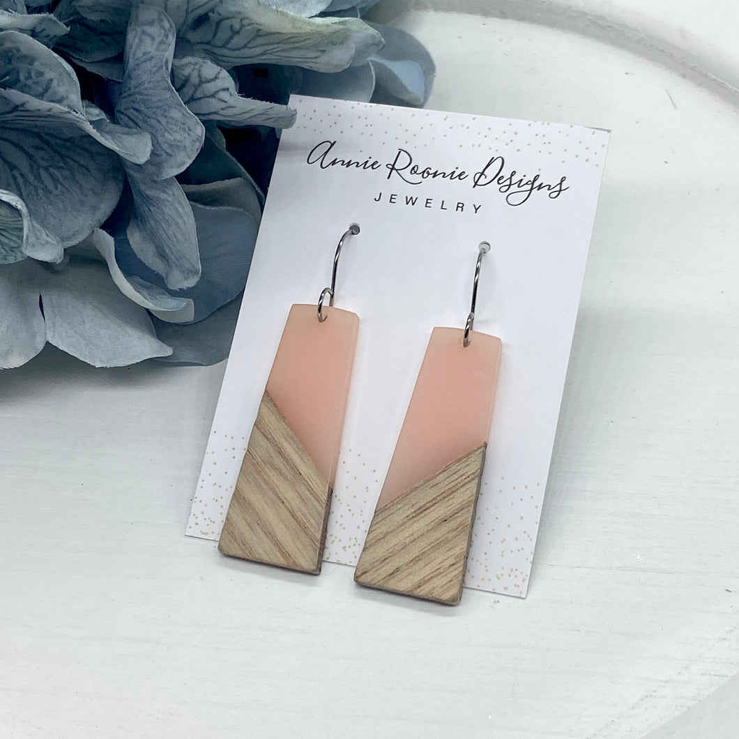 Light Pink Acrylic & Wood Oblong earrings