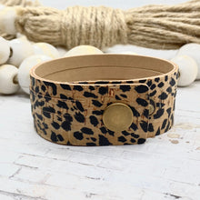 Load image into Gallery viewer, Cheetah Cork Leather Sliced Cuff bracelet