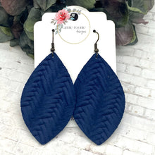 Load image into Gallery viewer, Navy Blue Braided Leather Marquis earrings