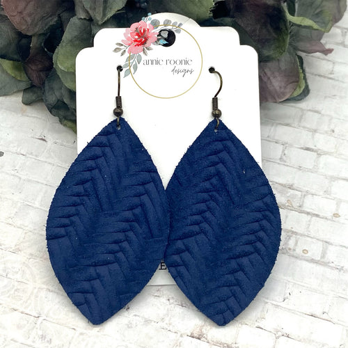 Navy Blue Braided Leather Marquis earrings