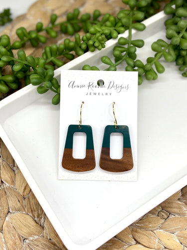 Green Acrylic & Wood Oblong Cutout earrings