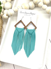 Load image into Gallery viewer, Woven Fringe Earrings in Turquoise leather