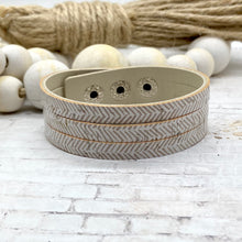 Load image into Gallery viewer, Cream Chevron Cork leather Sliced Cuff bracelet