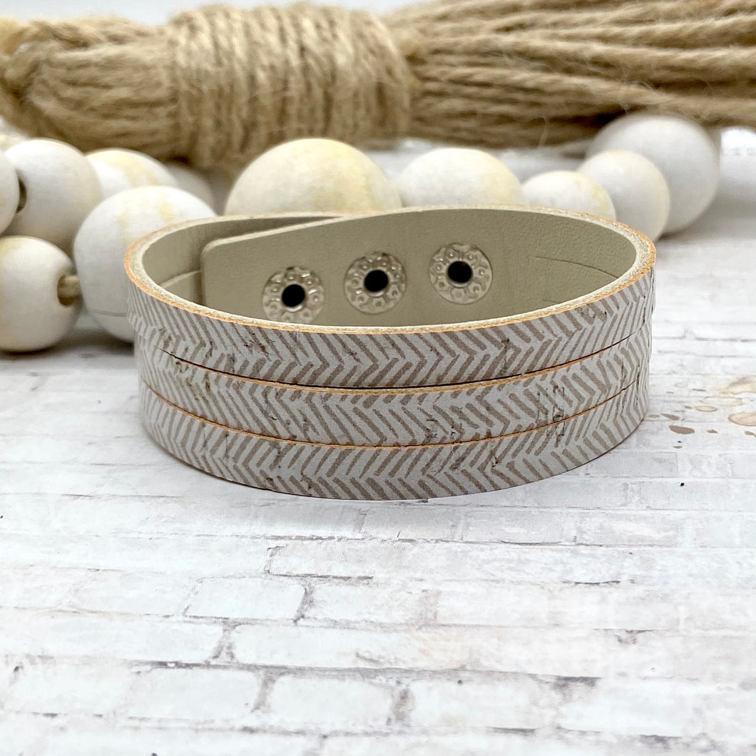 Cream Chevron Cork leather Sliced Cuff bracelet