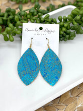 Load image into Gallery viewer, Metallic Turquoise Snakeskin Leather Marquis earrings