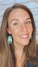 Load image into Gallery viewer, Green &amp; White/Black Buffalo Plaid leather Stacked Chevron earrings
