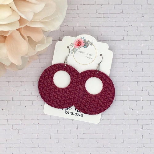 Raspberry Tiny Triangles Leather Large Circle cutout earrings