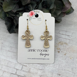Gold leather Cross earrings