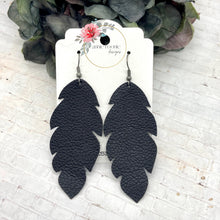 Load image into Gallery viewer, Black leather Feather earrings