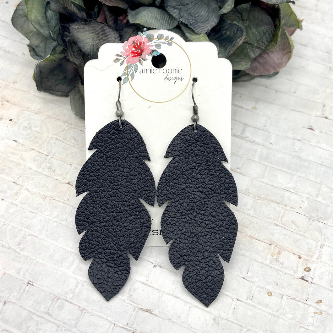 Black leather Feather earrings