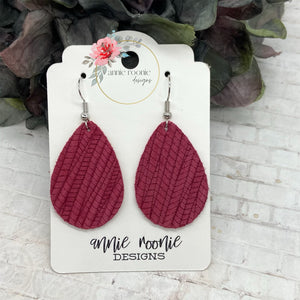 Raspberry Striped Textured Suede Teardrop earrings
