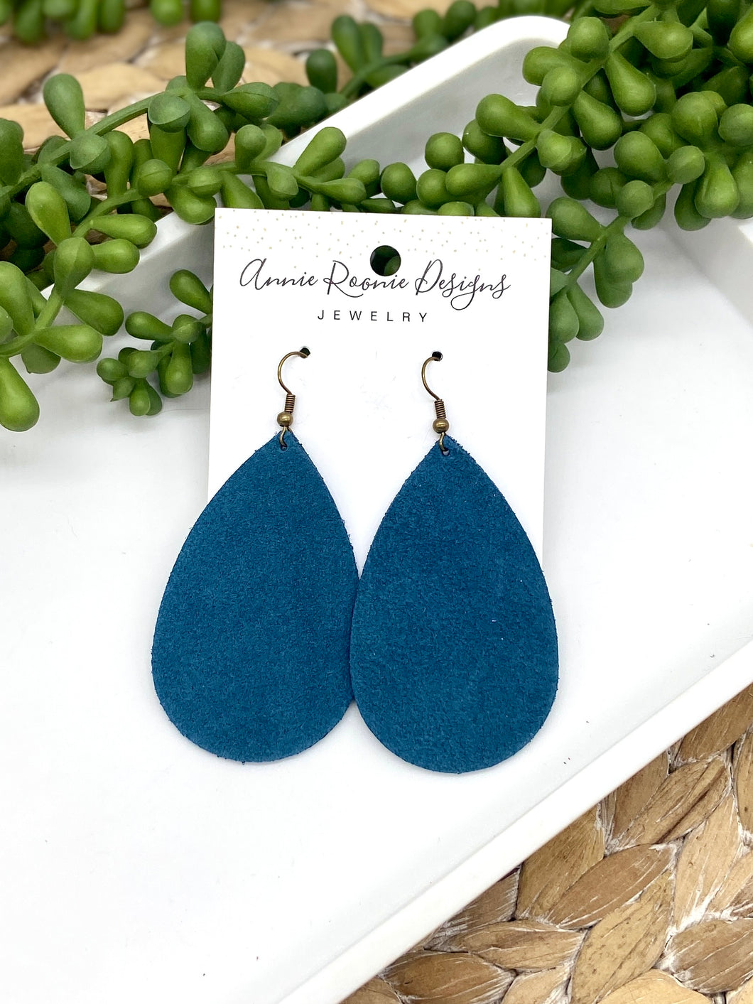 Dark Teal Suede Teardrop earrings