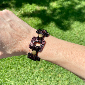 Burgundy Snakeskin leather Square link bracelet