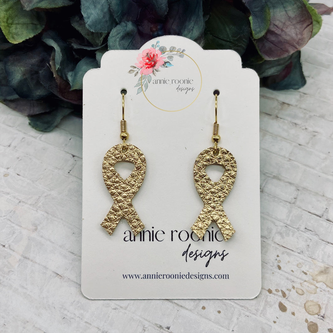 Gold Metallic Leather Small Childhood Cancer Awareness Earrings