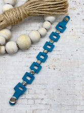 Load image into Gallery viewer, Teal leather Rectangle link bracelet