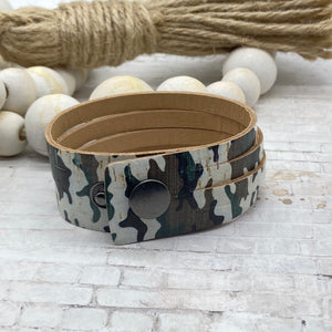 Camouflage Cork Leather Sliced Cuff bracelet