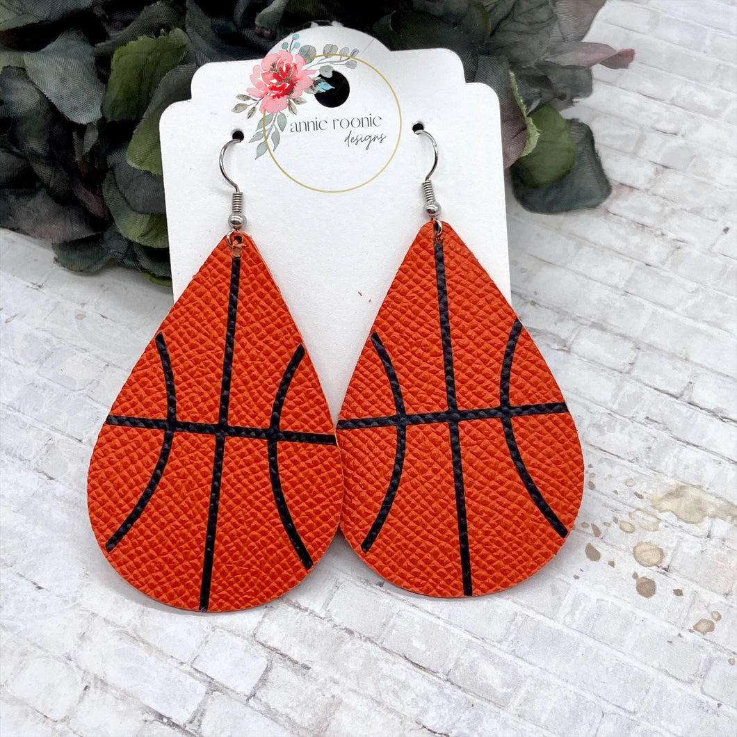 Orange Leather Basketball Teardrop earrings