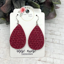 Load image into Gallery viewer, Raspberry Tiny Triangles Suede Teardrop earrings