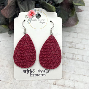 Raspberry Tiny Triangles Suede Teardrop earrings